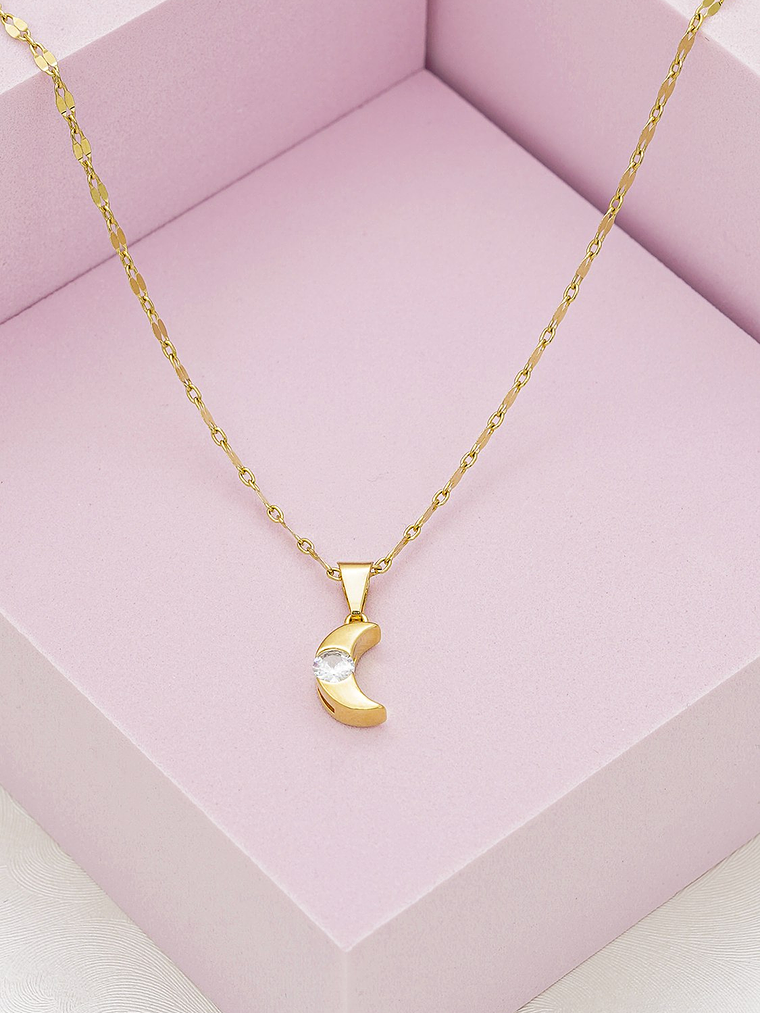 Set Cadena Espejo Cuadrada 45 Cms +Dije Luna Circonia Cristal  1