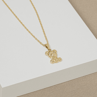 Set cadena tejido caracol + Dije Osito Teddy 