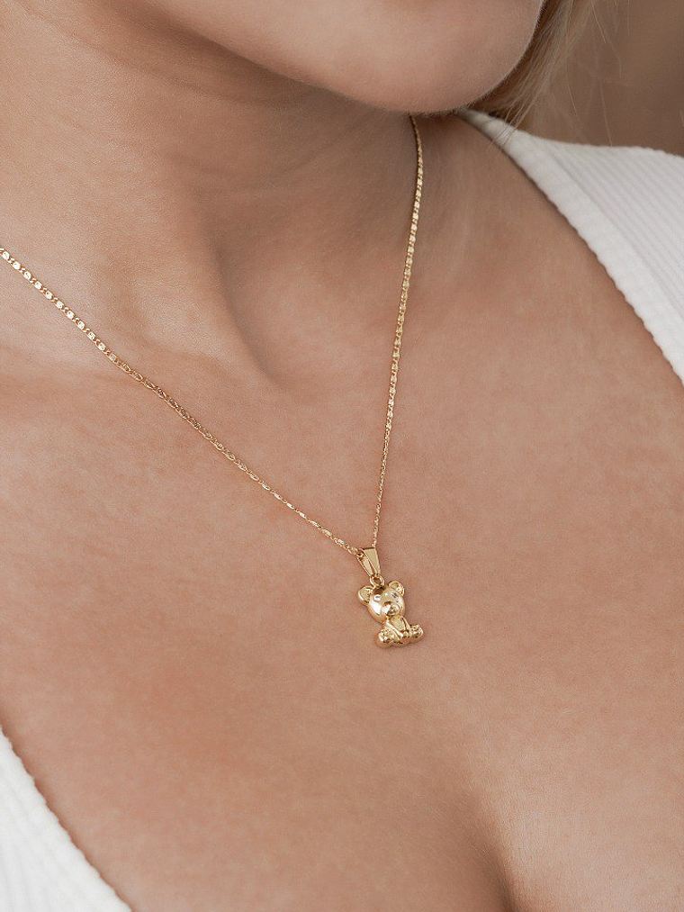 Set cadena tejido caracol + Dije Osito Teddy  2