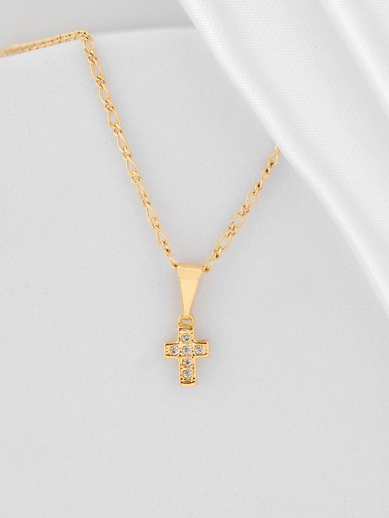 Set Cadena tejido 1  +Dije Mini Cruz Con Circonias Cristal  2