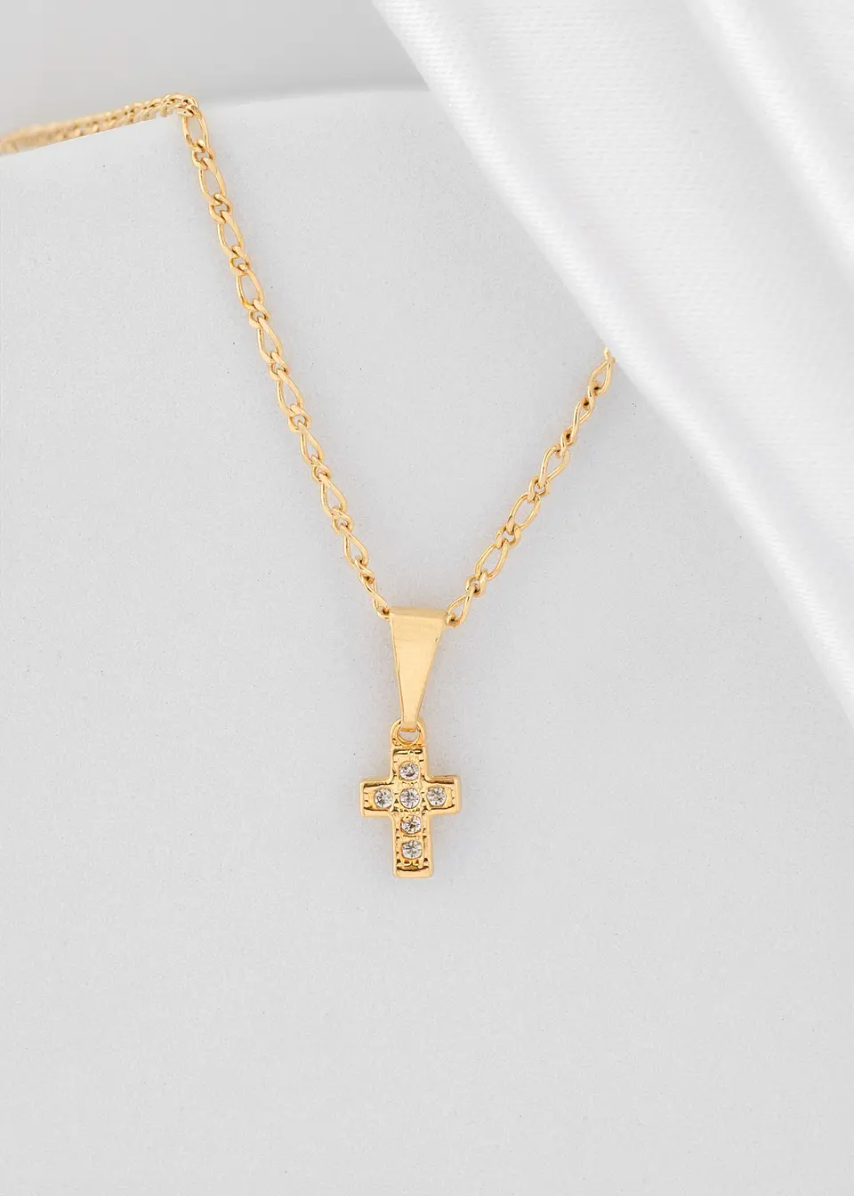 Set Cadena tejido3* 1  +Dije Mini Cruz Con Circonias Cristal  2
