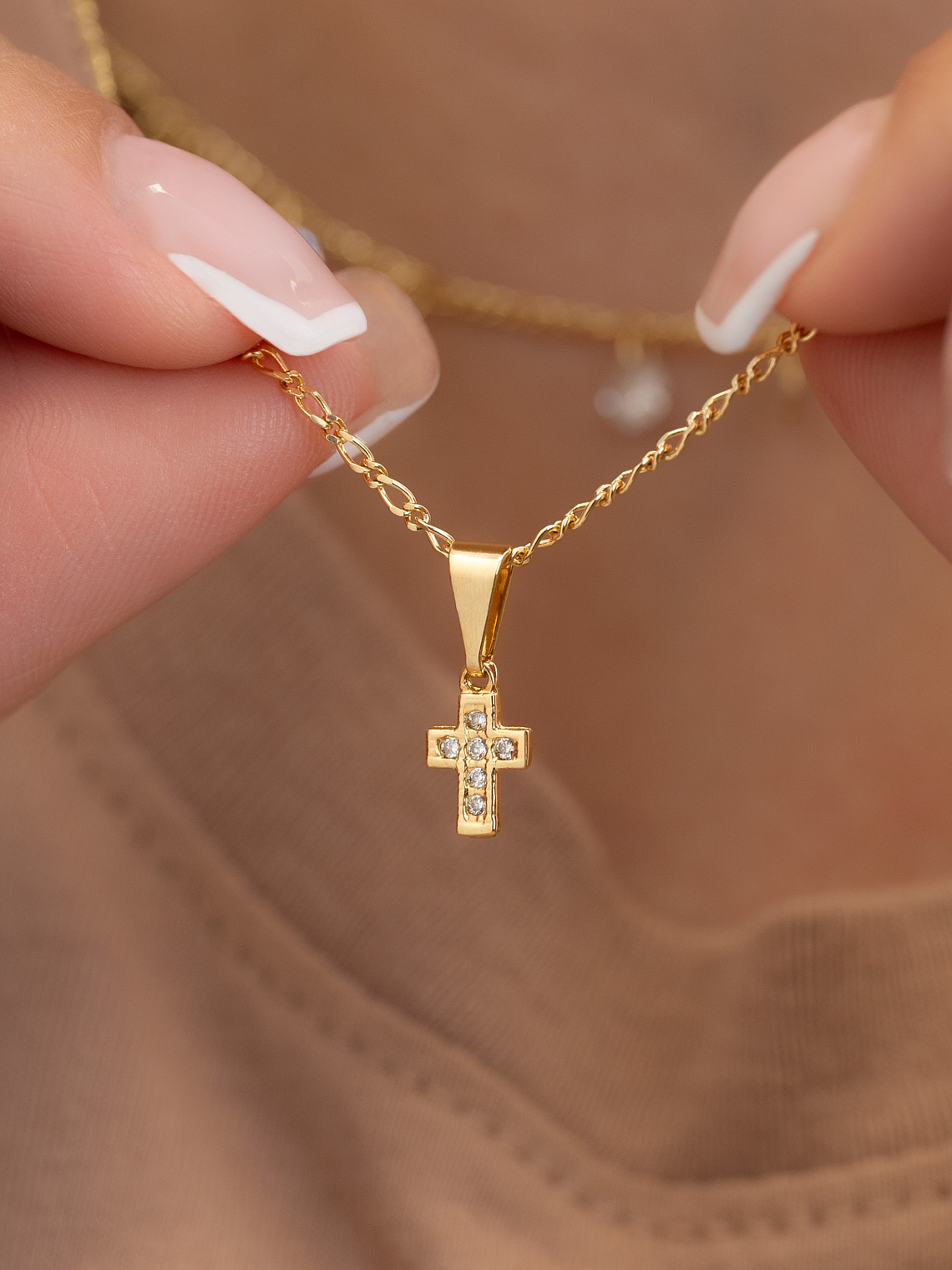 Set Cadena tejido 1  +Dije Mini Cruz Con Circonias Cristal  1