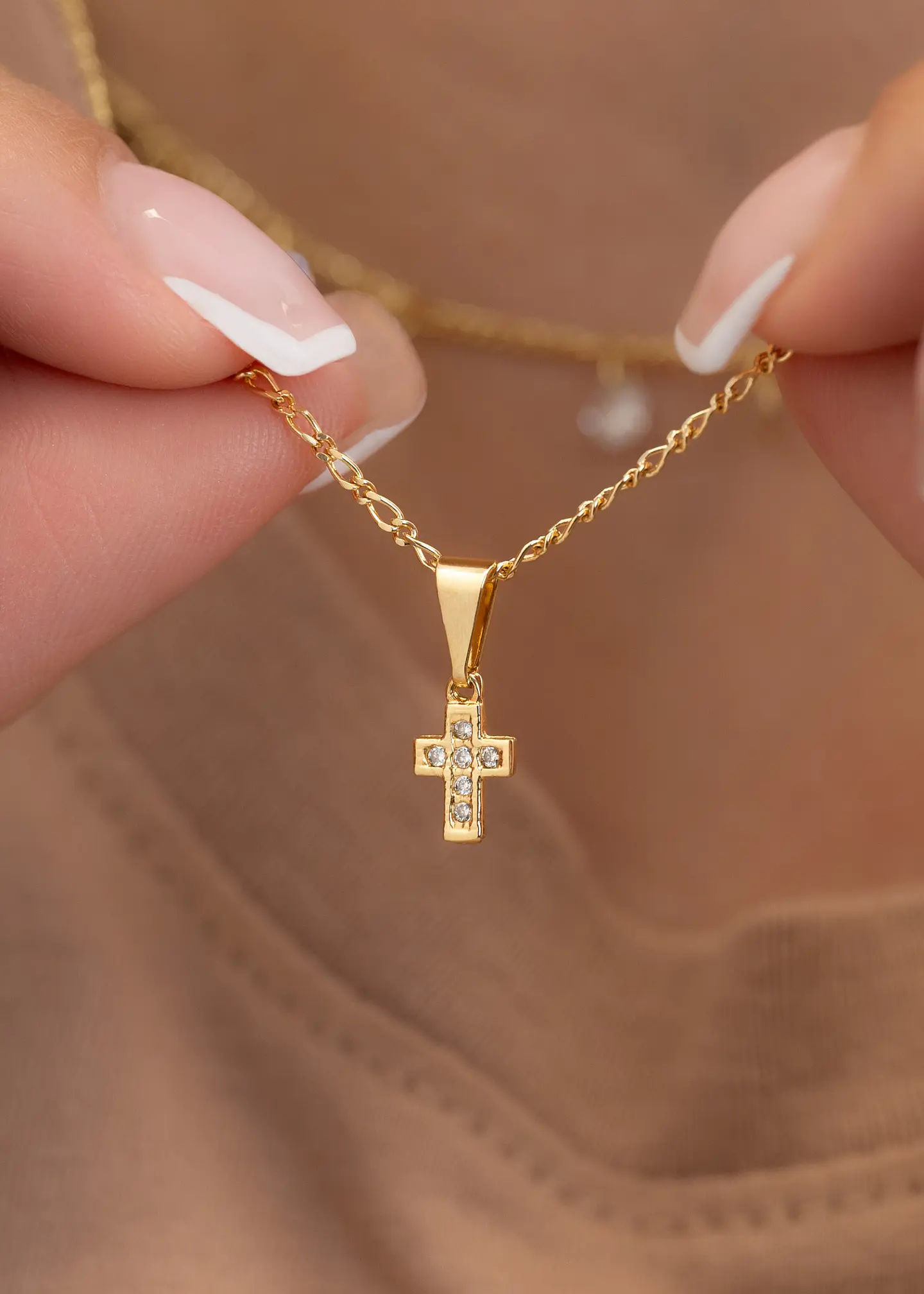 Set Cadena tejido3* 1  +Dije Mini Cruz Con Circonias Cristal  1