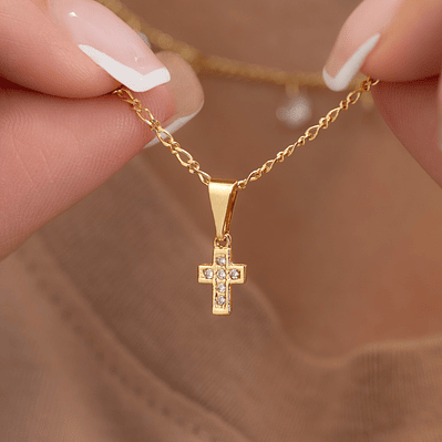 Set Cadena tejido 1  +Dije Mini Cruz Con Circonias Cristal 