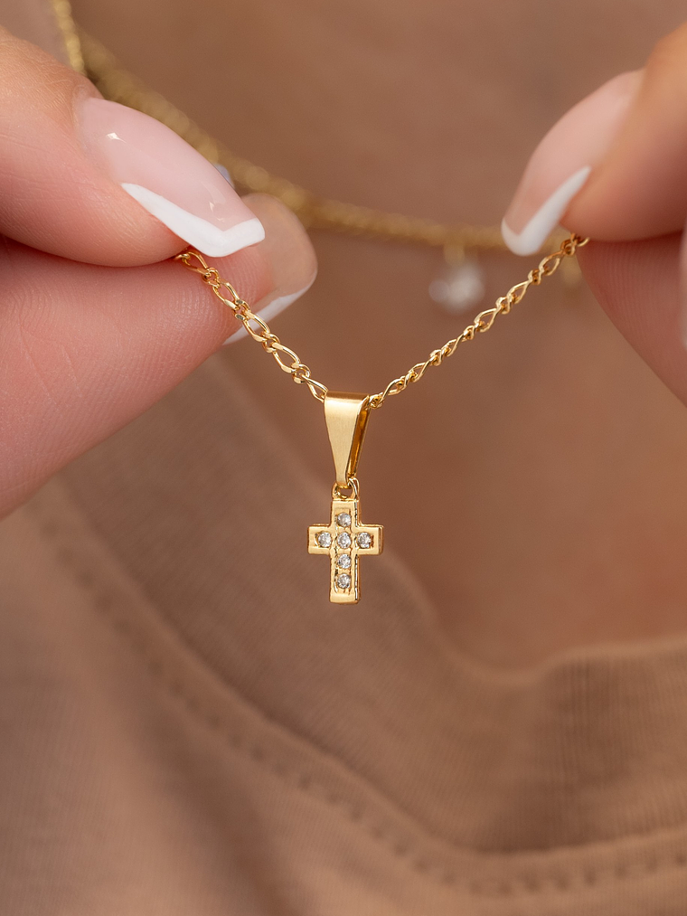 Set Cadena tejido 1  +Dije Mini Cruz Con Circonias Cristal  1