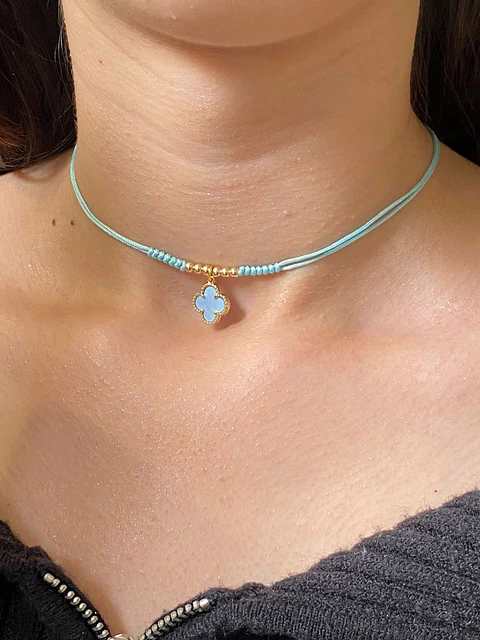 Chocker Dije Trebol resina Azul 