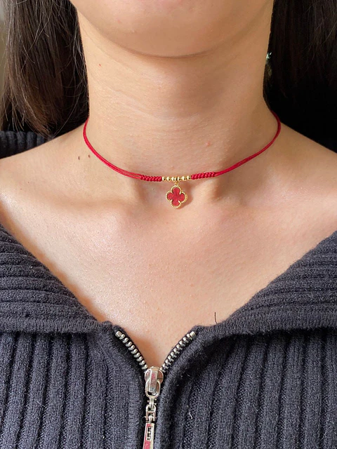 Chocker Dije Trebol resina Rojo