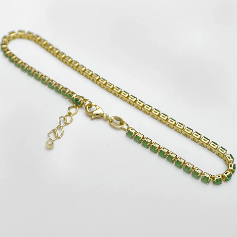 Tobillera Circonias Verde Unisex 