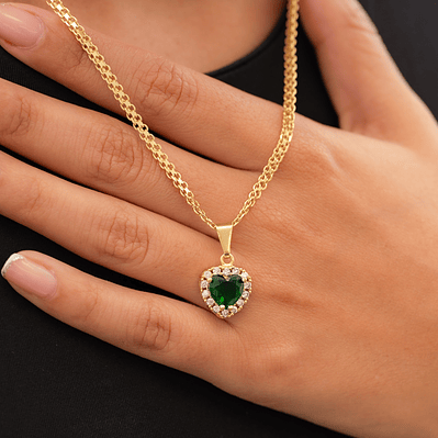 Hermoso Set Cadena tejido Chino 3mm 45cm +dije Green Heart