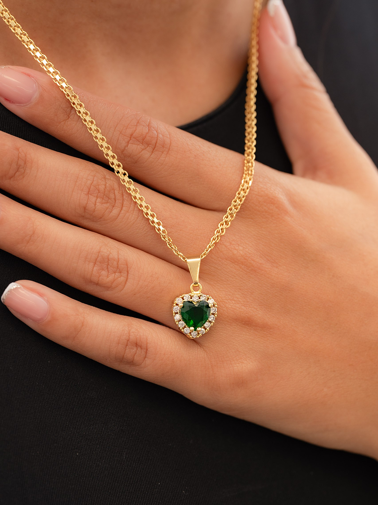 Hermoso Set Cadena tejido Chino 3mm 45cm +dije Green Heart 1