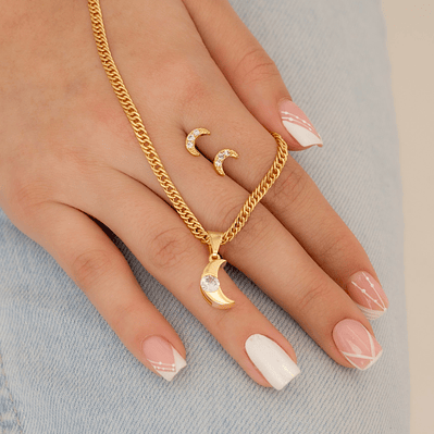 Set Cadena Continua 3 mm 45 cms +Dije Luna Circonia Cristal