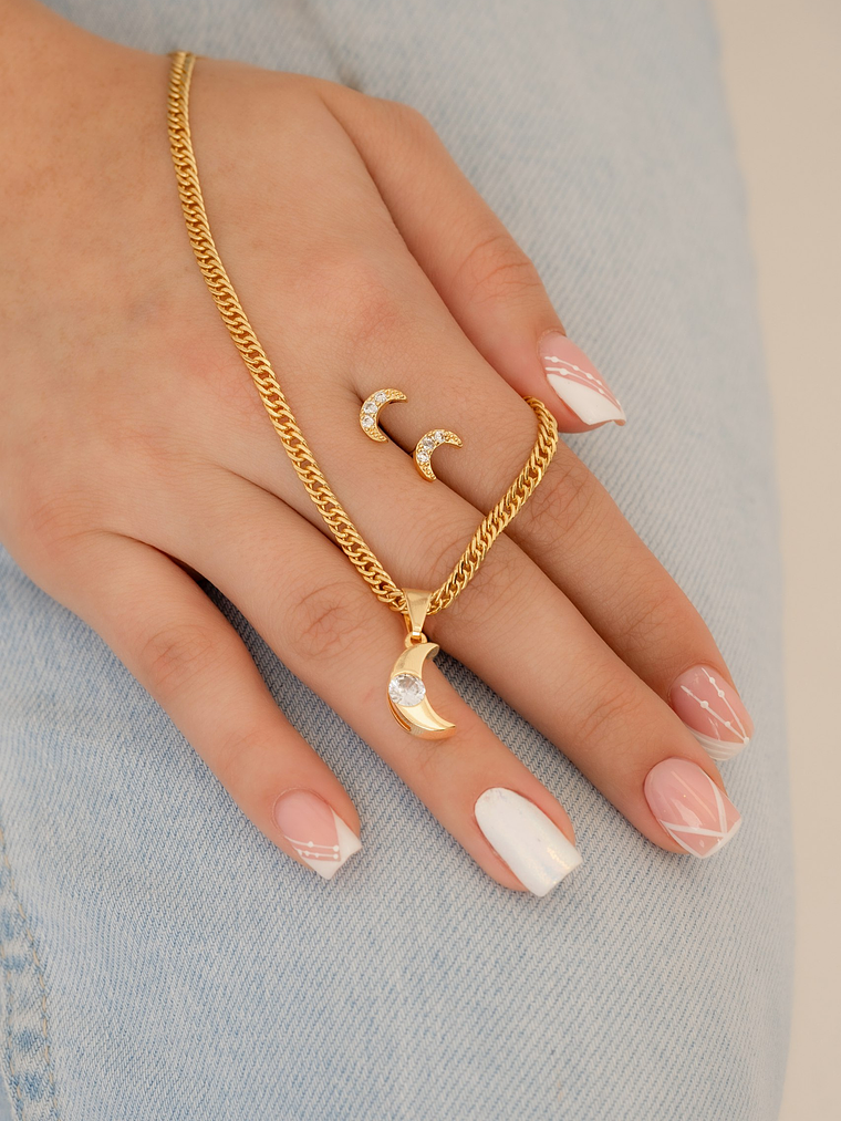 Set Cadena Continua 3 mm 45 cms +Dije Luna Circonia Cristal 1