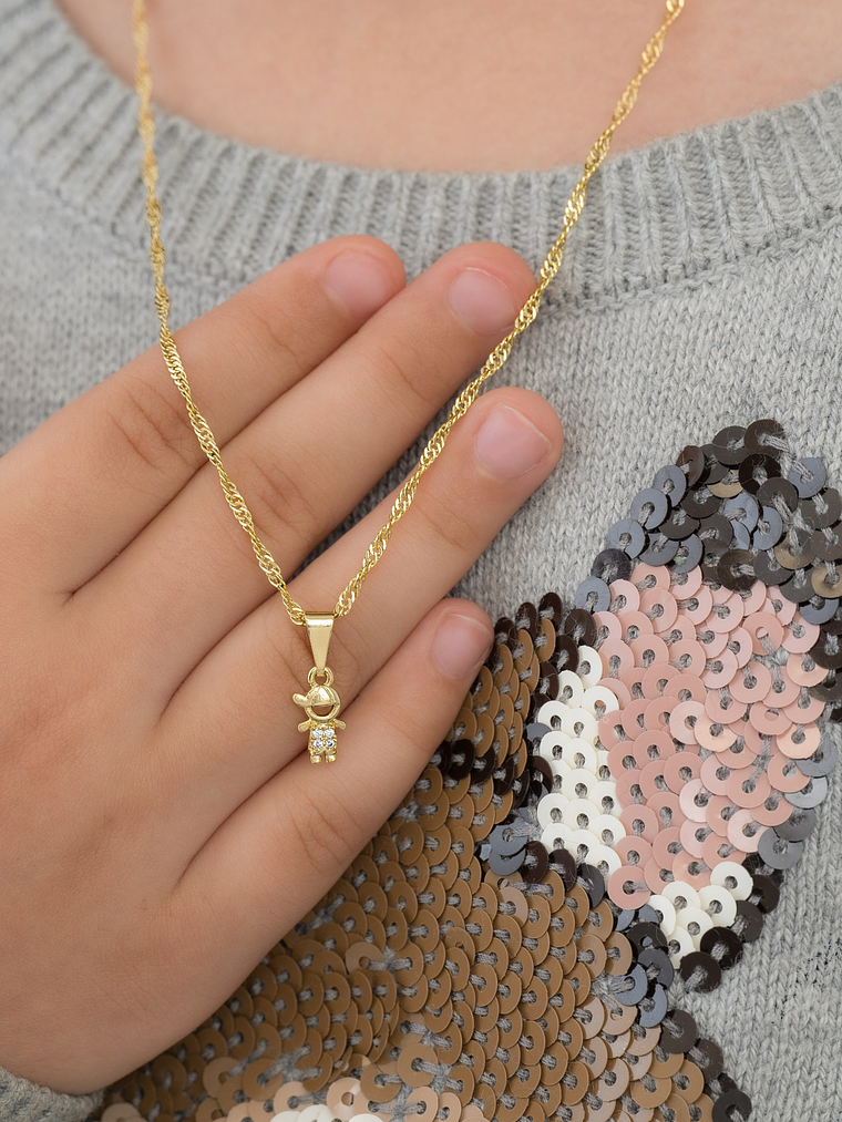 Set Cadena tejido Singapur + dije Little Boy  1