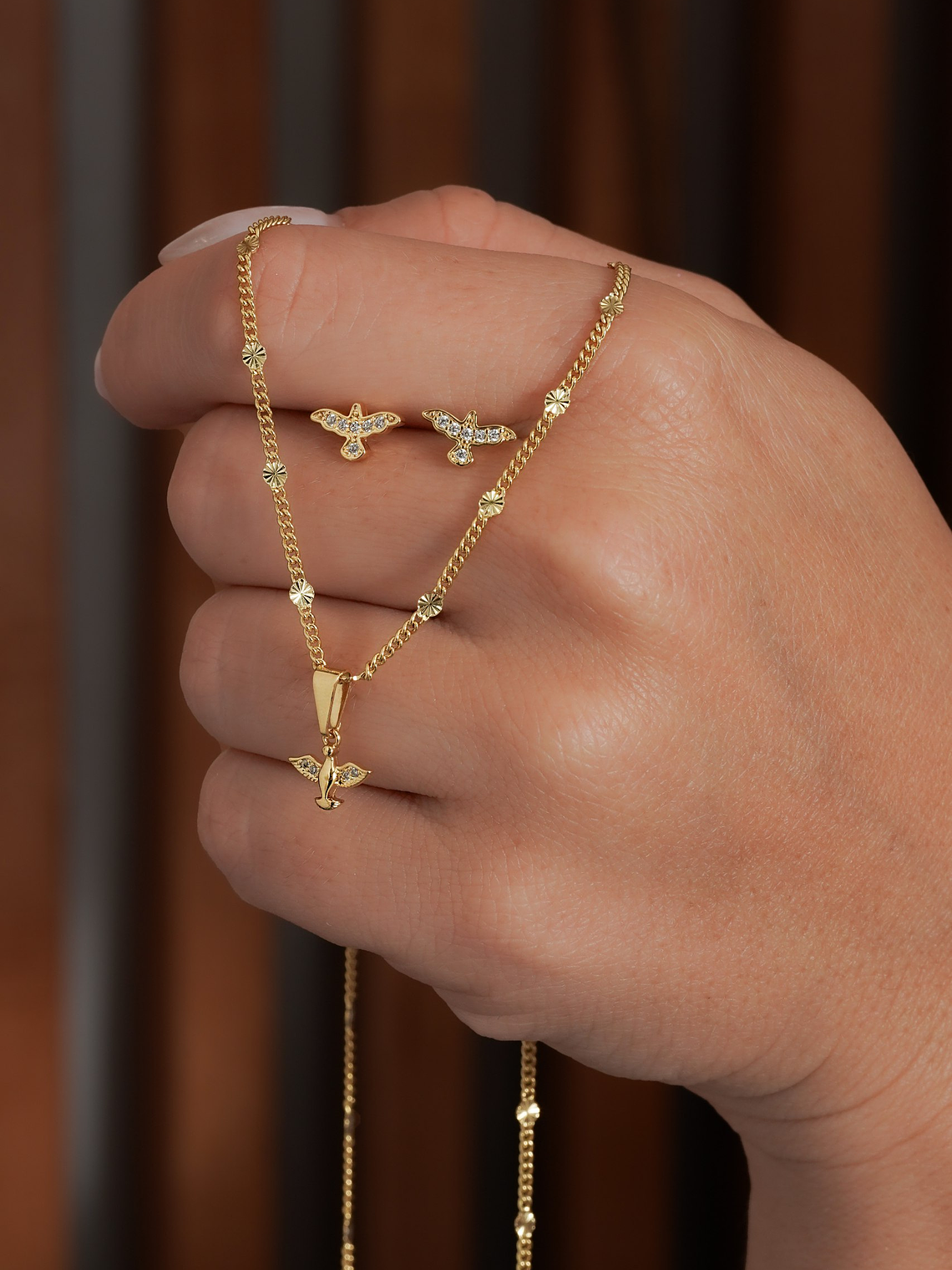 Set Cadena tejido Cadena Cubana Sol 45 Cms largo+ Dije Espíritu Santo 1