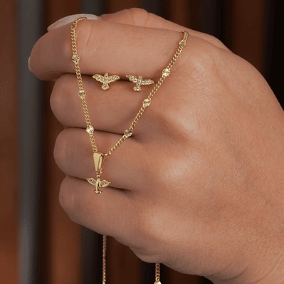 Set Cadena tejido Cadena Cubana Sol 45 Cms largo+ Dije Espíritu Santo