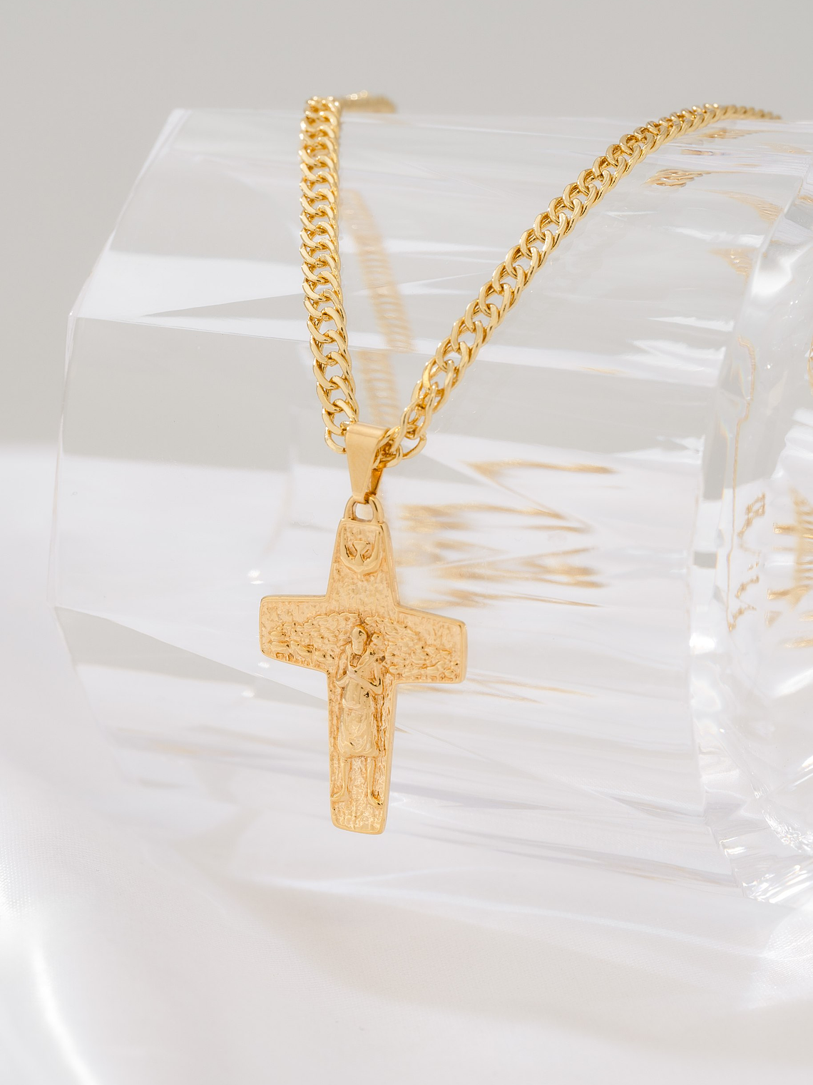 Combo Dije Cruz Buen Pastor +Cadena Continua 1