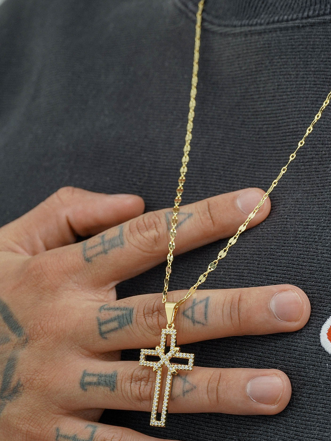 Combo Dije Cruz Silueta circonias +Cadena  Espejo Cuadrada  1