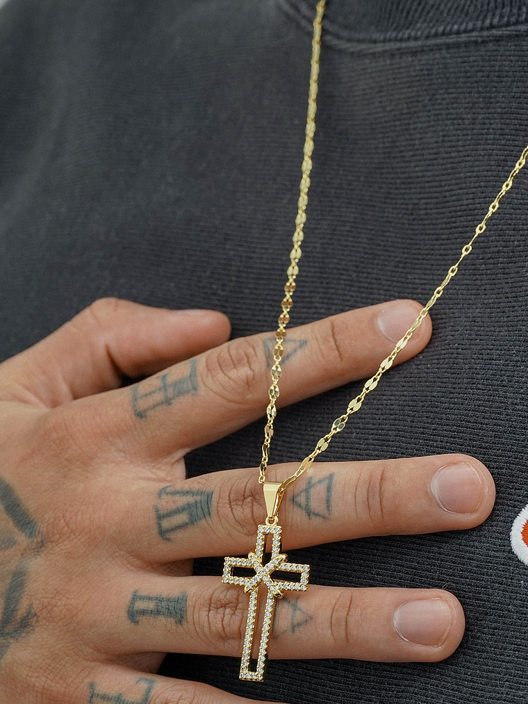 Combo Dije Cruz Silueta circonias +Cadena  Espejo Cuadrada  1