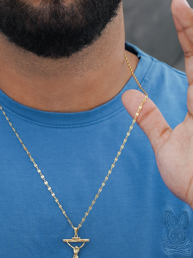 Combo Cadena tejido Espejo Cuadrada +Dije Cristo Dali 2.3 cm  2