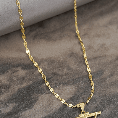 Combo Cadena tejido Espejo Cuadrada +Dije Cristo Dali 2.3 cm 