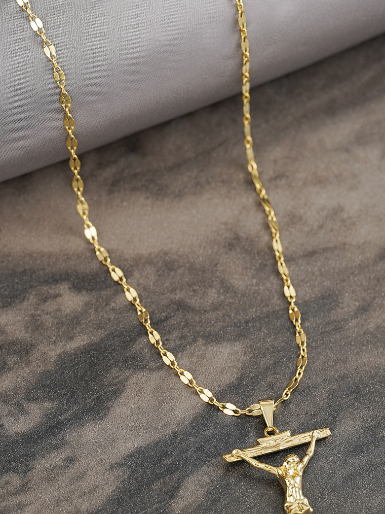 Combo Cadena tejido Espejo Cuadrada +Dije Cristo Dali 2.3 cm  1