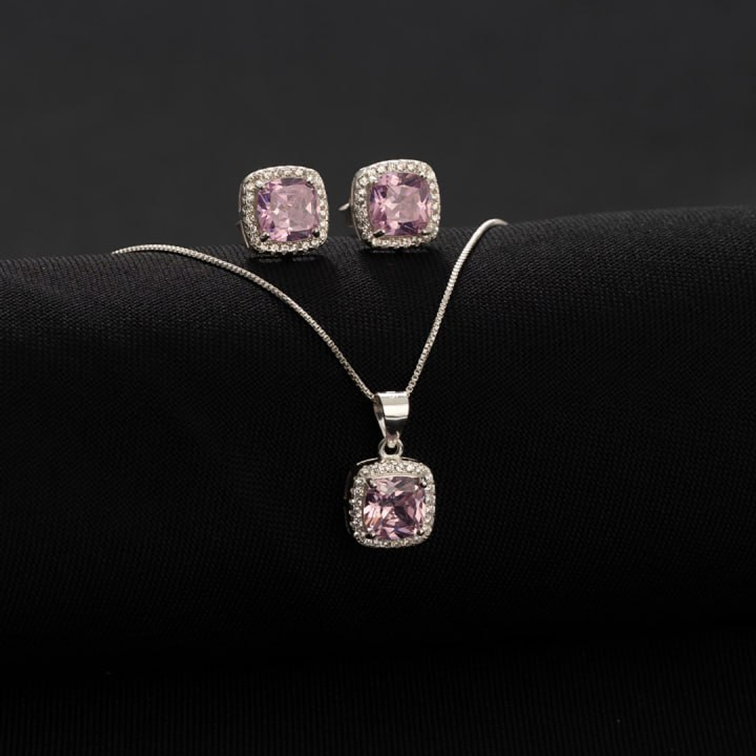 Conjunto Pave Circon Rosado 1