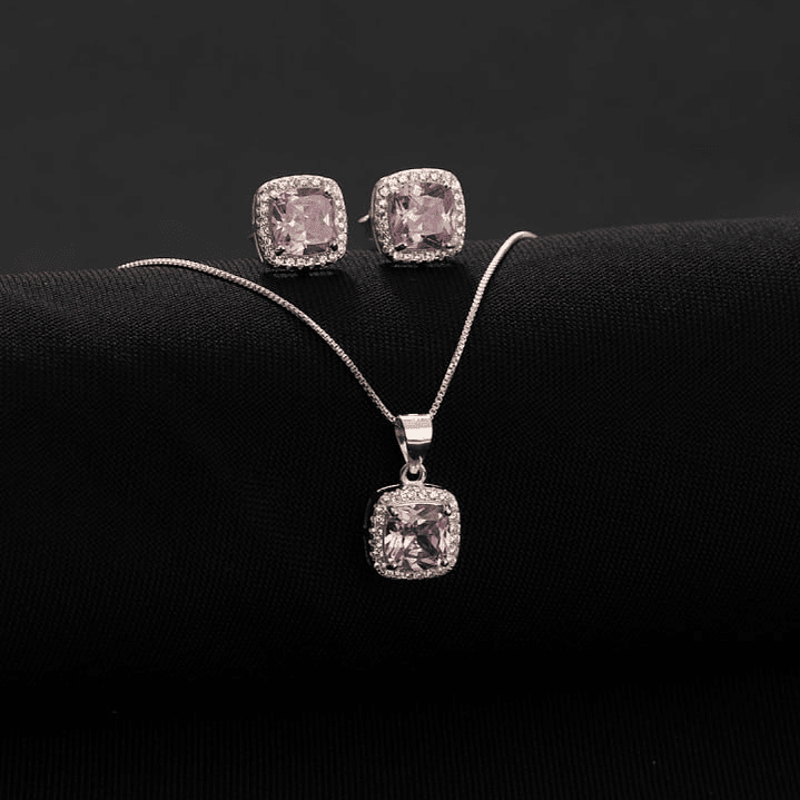 Conjunto Pave Circon Rosado 1