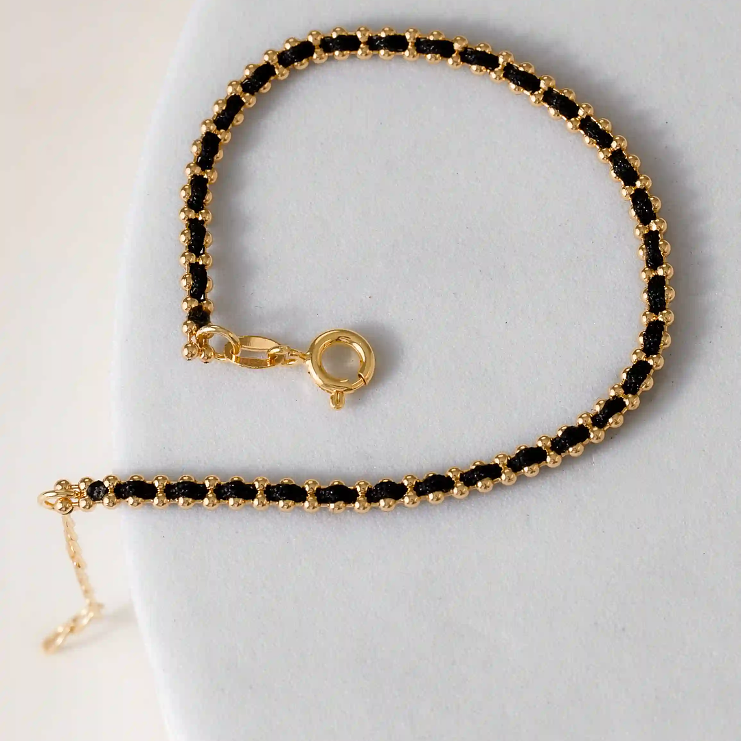 Pulsera Hilo Laminado 15 Cms + Extensor Negro  2