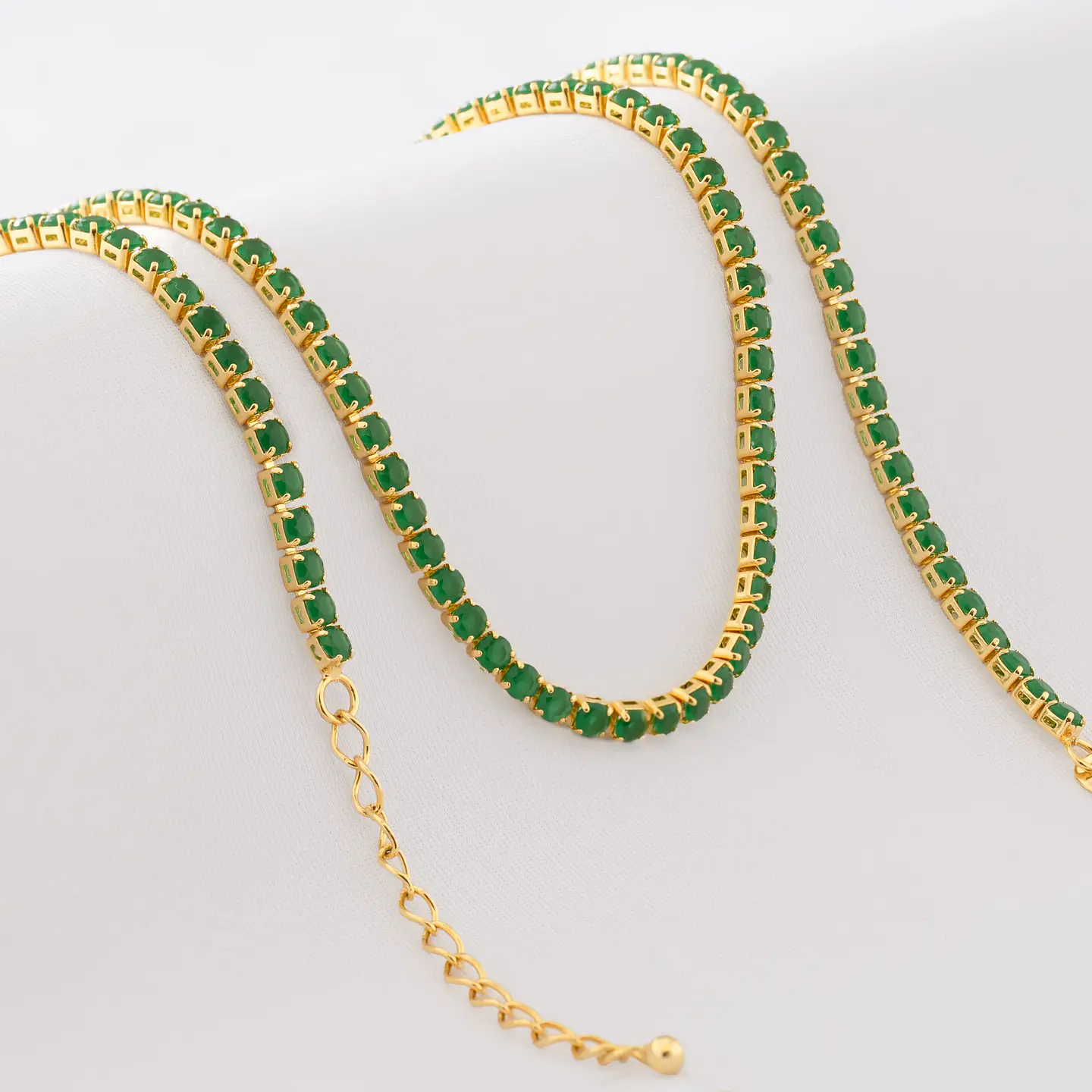 Cadena Tejido Circonias Unisex Verde Esmeralda  1
