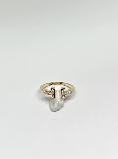 Anillo ajuste T circon | Oro laminado 