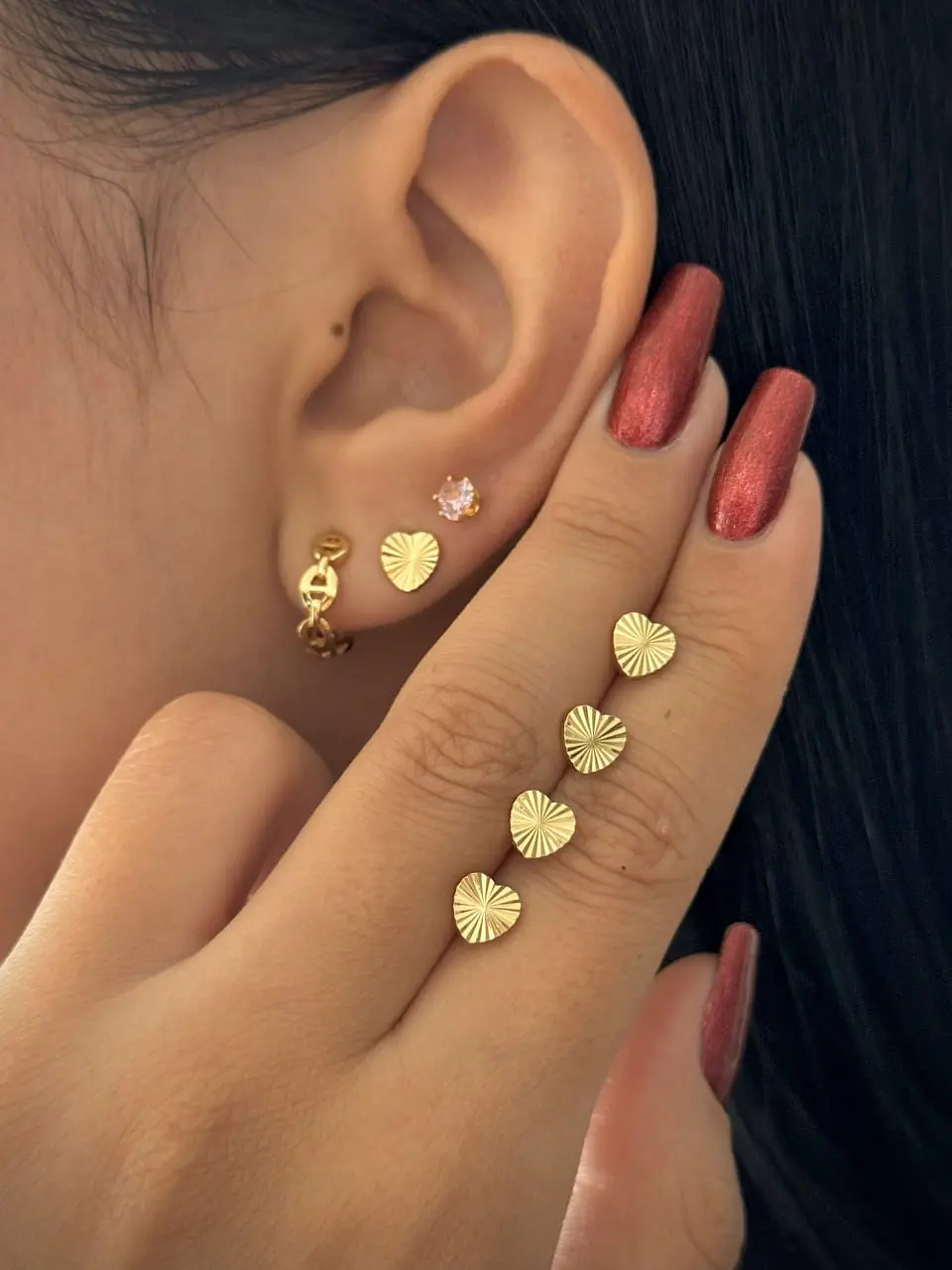 Arete Topo Corazon Sol 6 mm | Joyería en oro laminado18k  1