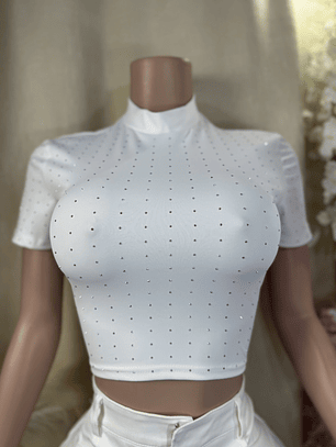 Polera blanca brillitos 