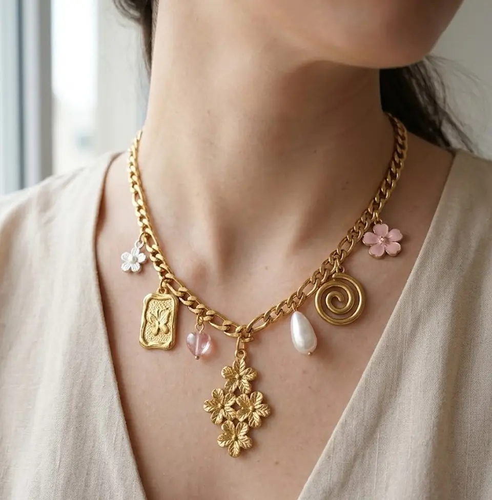 Colar Boho Charm Flores e Medalhas 1