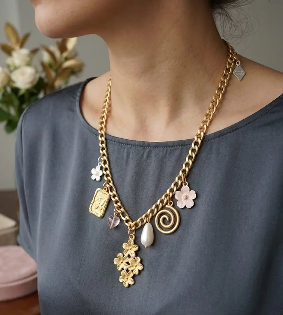 Colar Boho Charm Flores e Medalhas 3