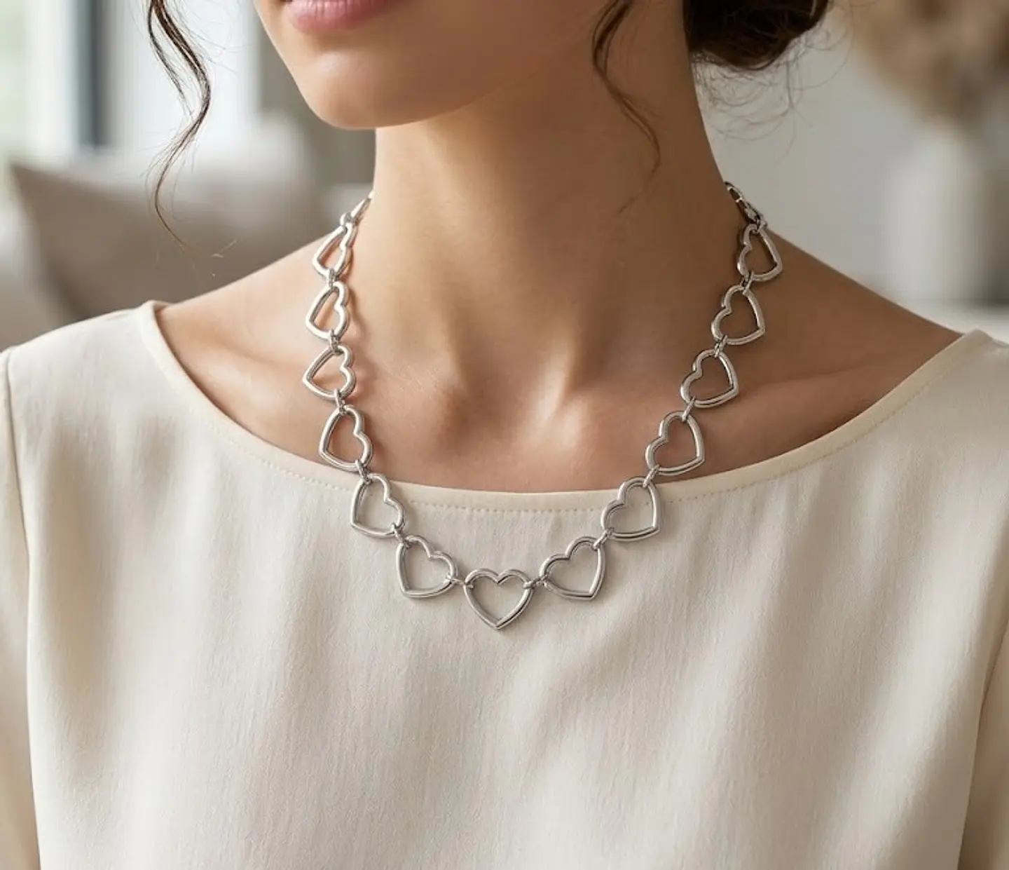 Colar Choker Elos de Coração Bold – Aço Inoxidável 1