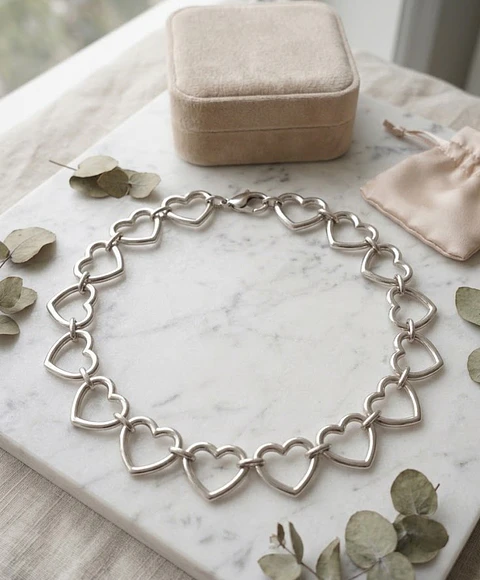 Colar Choker Elos de Coração Bold – Aço Inoxidável