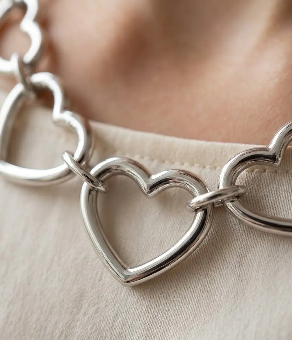 Colar Choker Elos de Coração Bold – Aço Inoxidável 4