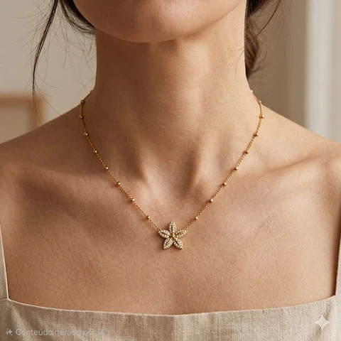 Colar Flor Cravada Zircônias