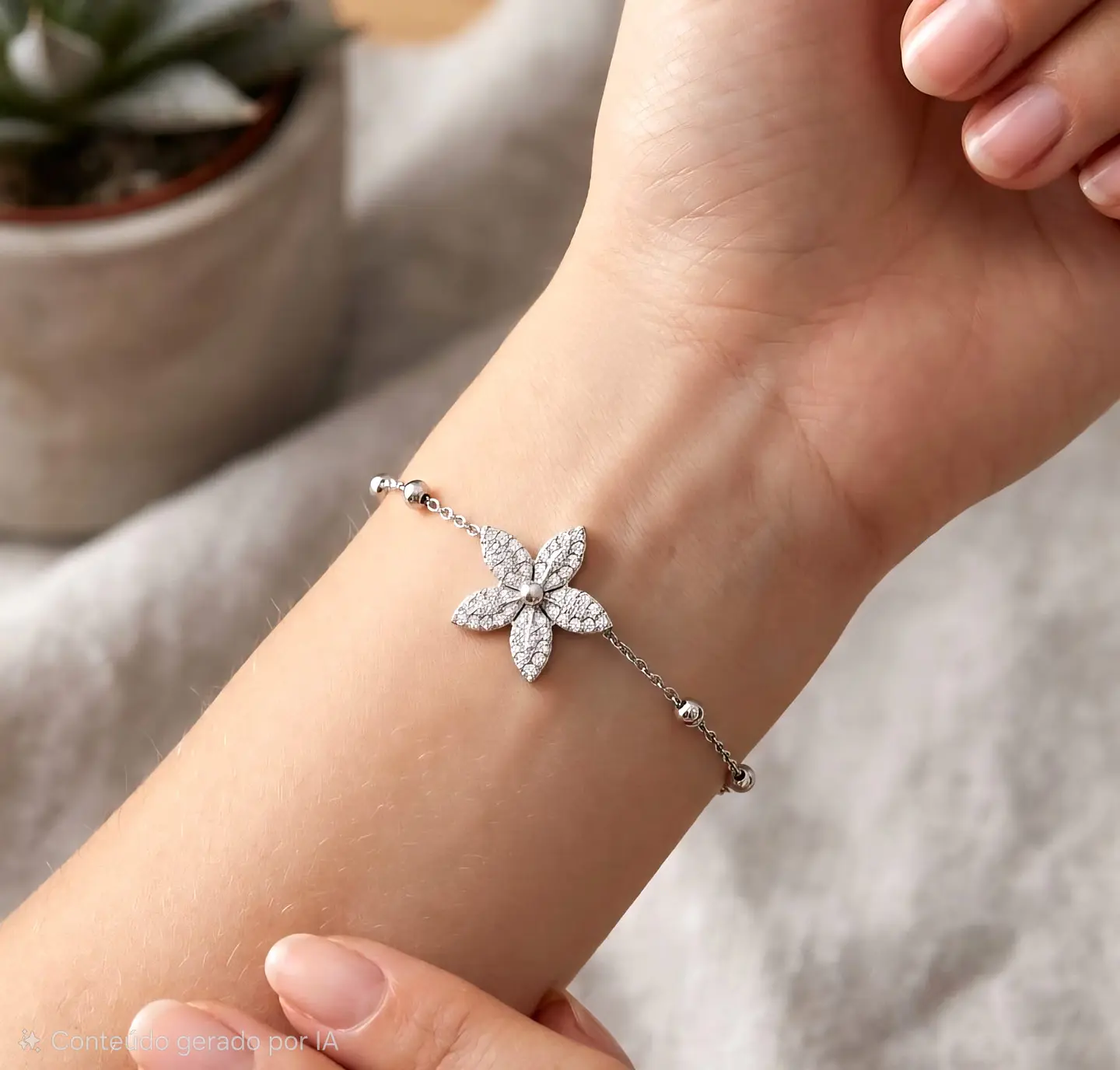 Pulseira Flor Cravada Zircônias 1