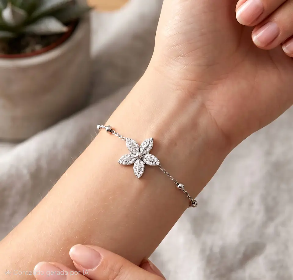 Pulseira Flor Cravada Zircônias 1