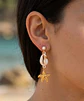Brincos Pendentes Estrela do Mar com Búzio Natural e Pérola - Thumbnail 1