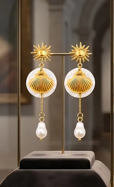 Brincos Pendentes Solstício de Verão com Nácar e Pérola Barroca