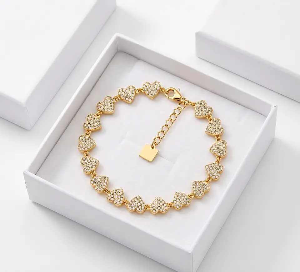 Pulseira de Corações com Zircónias Cravadas 3