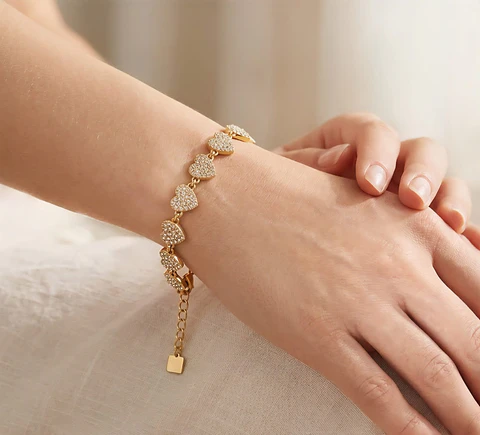 Pulseira de Corações com Zircónias Cravadas