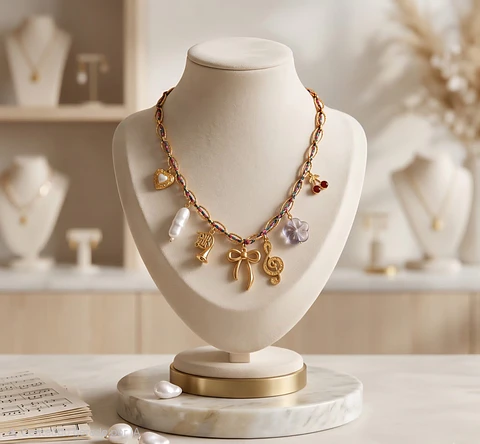 Colar em Aço Dourado Multi-Charms "Alegria"