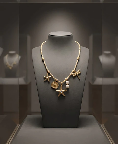 Colar de Cordão e Aço Dourado "Tesouros do Atlântico"