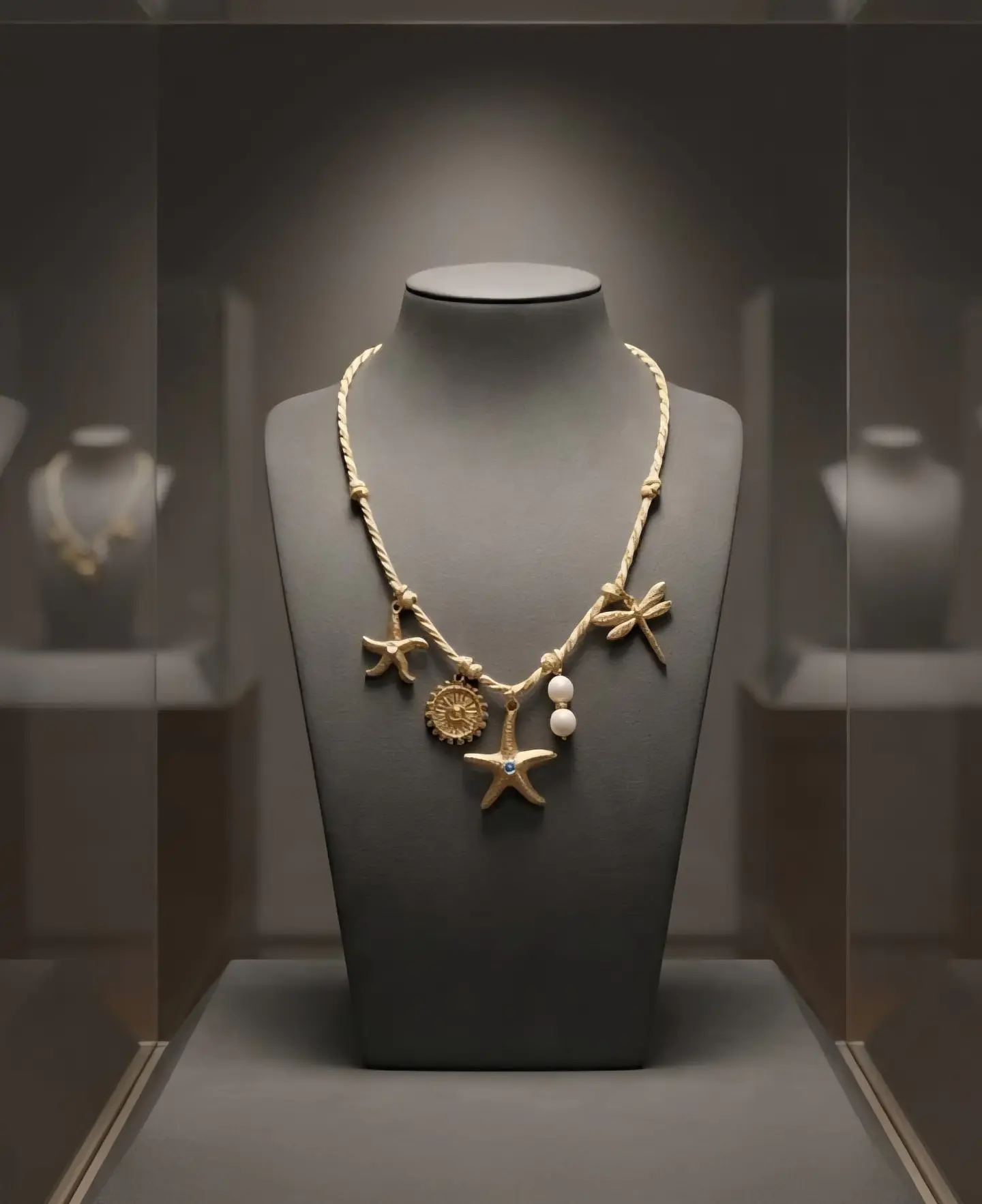 Colar de Cordão e Aço Dourado 