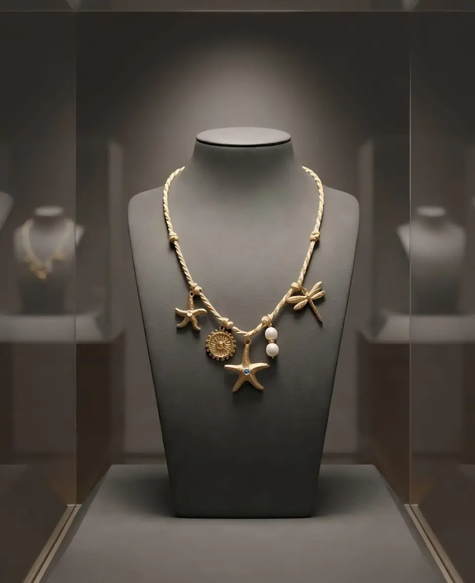 Colar de Cordão e Aço Dourado 