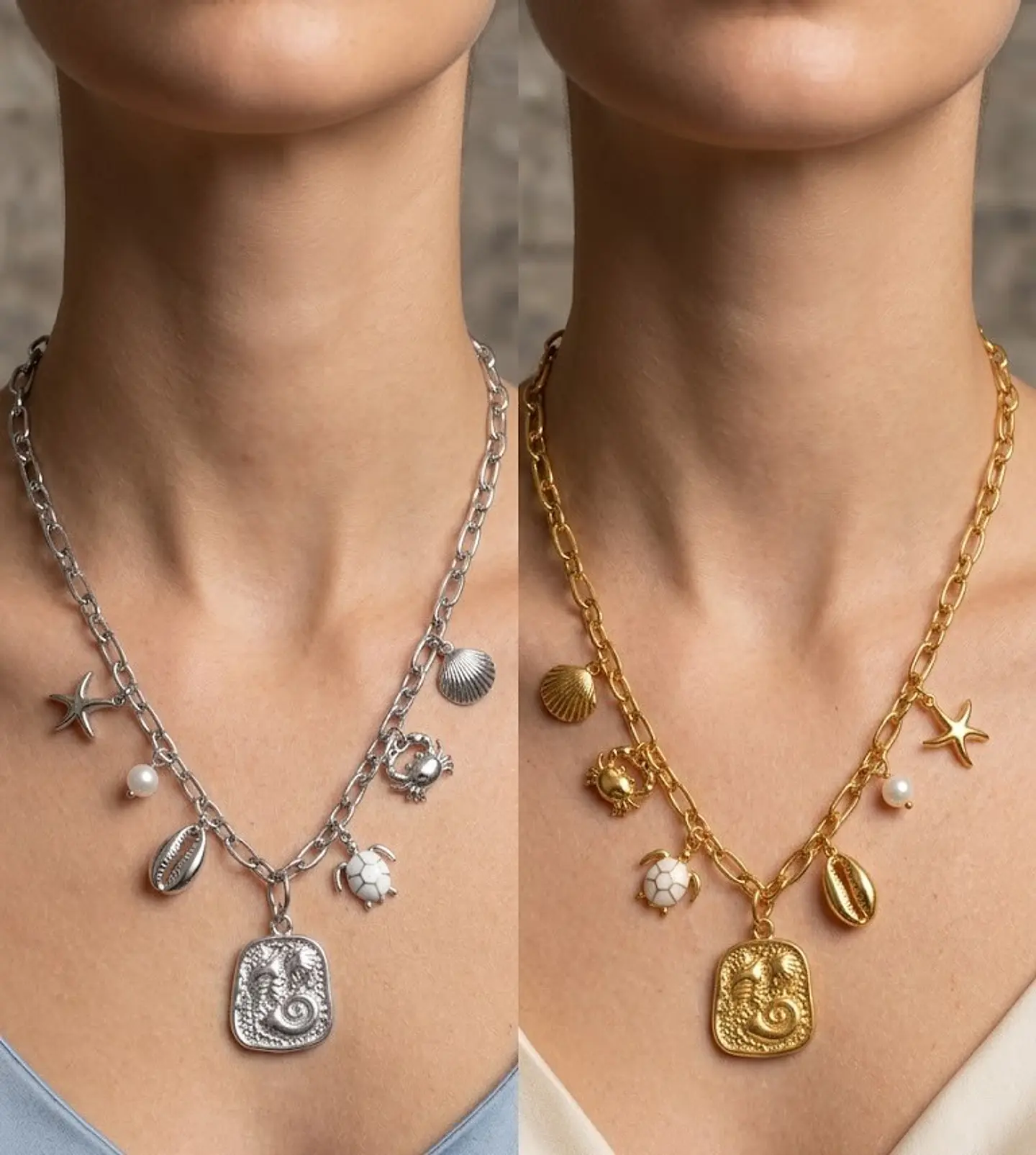 Colar de Elos com Medalha e Amuletos Marinhos 1