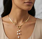 Colar Lariat de Malha Fita com Cascata de Pérolas - Thumbnail 1